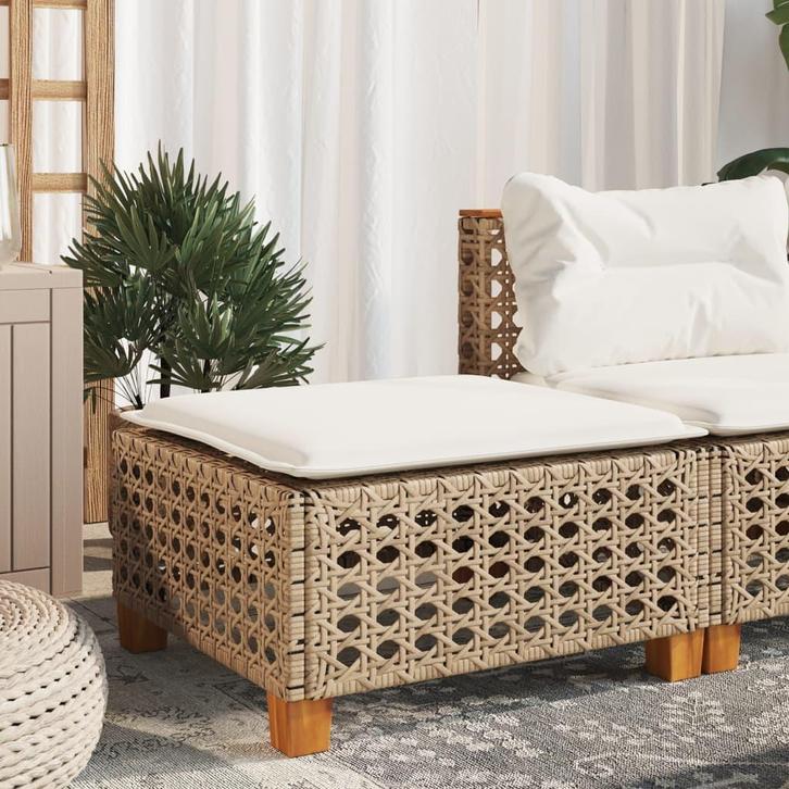 vidaXL Tuinkruk met kussen 63,5x56x32 cm poly rattan beige, Tuin en Terras, Tuinsets en Loungesets, Nieuw, Verzenden