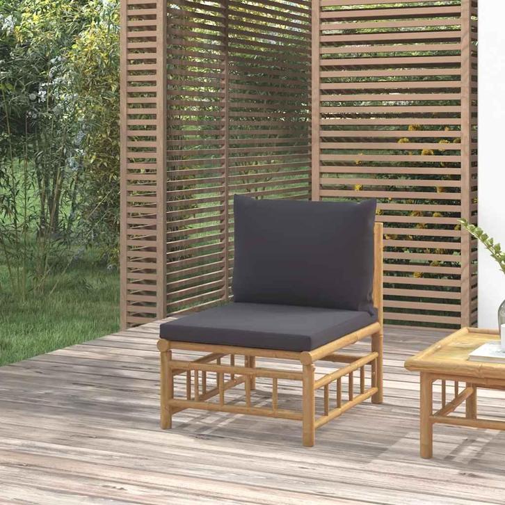 vidaXL Tuinmiddenbank met kussens bamboe donkergrijs, Tuin en Terras, Tuinsets en Loungesets, Nieuw, Verzenden