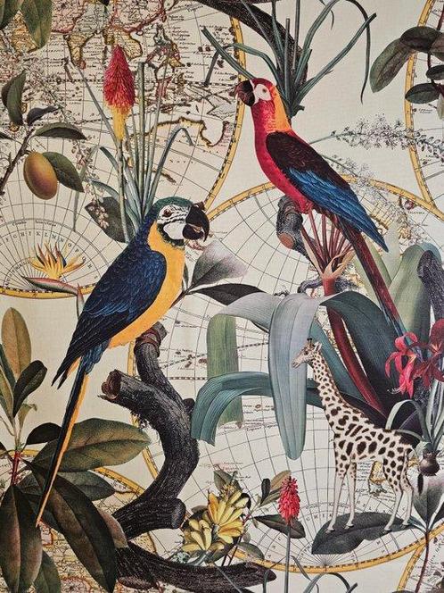 Katoenen stof met tropicale verkenning print – Kaarten,, Antiek en Kunst, Antiek | Tapijten, Tafelkleden en Textiel