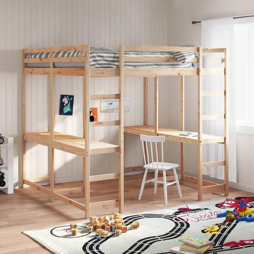 vidaXL Hoogslaper met bureau en ladder massief grenenhout, Huis en Inrichting, Slaapkamer | Bedden, Nieuw, Verzenden