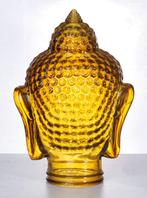 Beeld, Monumentaal Sculpturaal Boeddhahoofd, Amberkleurig