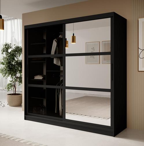 Kledingkast 200 zwart Schuifdeuren smoked glass spiegel, Huis en Inrichting, Kasten | Overige, Nieuw, Verzenden