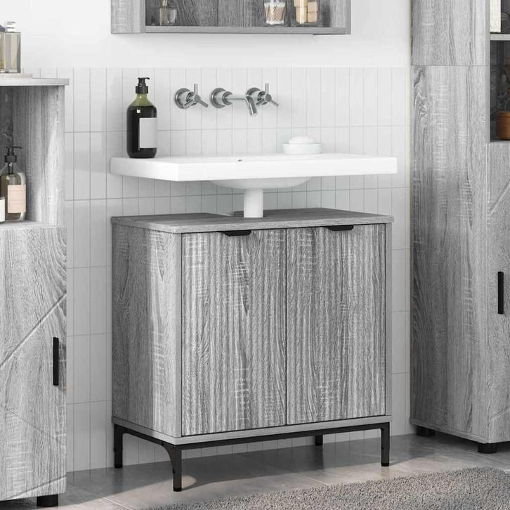 vidaXL Wastafel kabinet voor de badkamer met opslag Grijs, Huis en Inrichting, Tafels | Kaptafels, Nieuw, Verzenden