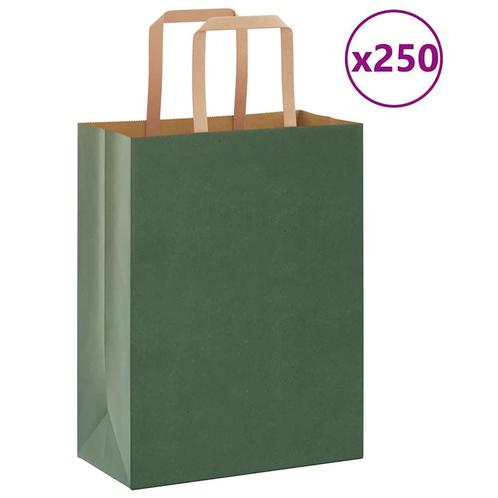vidaXL Papieren zakken 250 st met hengsels 21x11x28 cm groen, Diversen, Cadeauverpakkingen, Nieuw, Verzenden