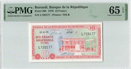 1970 Burundi P 20b 10 Francs Pmg 65 Epq, Postzegels en Munten, Bankbiljetten | Europa | Niet-Eurobiljetten, België, Verzenden