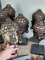 Statue, 6 Grote houten Boeddha hoofden - op standaard - 36