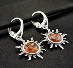 Baltische barnsteen zon oorbellen – 925 zilver – natuurlijke, Verzamelen, Mineralen en Fossielen