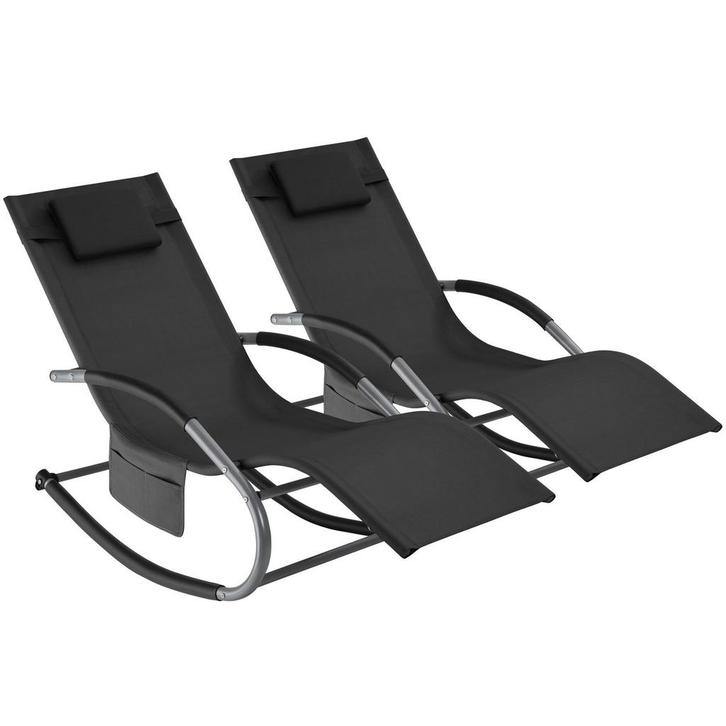 tectake Ligstoel Taya, ergonomisch, schommelfunctie - zwart,, Jardin & Terrasse, Ensembles de jardin, Envoi