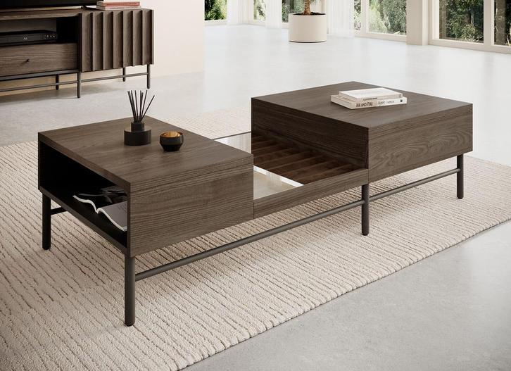 Meubella Salontafel Paz donker eiken 130 cm, Huis en Inrichting, Tafels | Salontafels, Nieuw, 50 tot 100 cm, Minder dan 50 cm