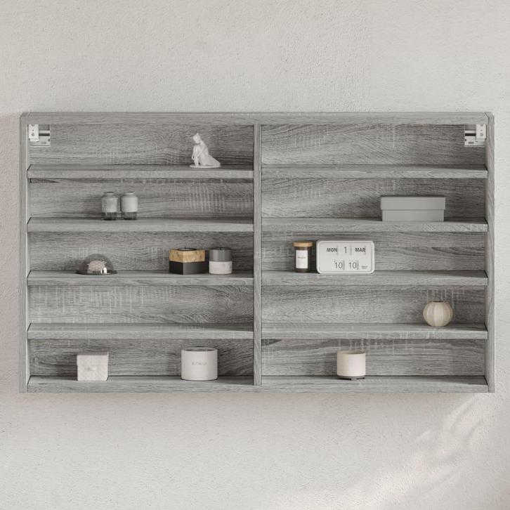 vidaXL Vitrinekast 100x15x58 cm bewerkt hout grijs sonoma, Huis en Inrichting, Kasten | Wandmeubels, Nieuw, Verzenden