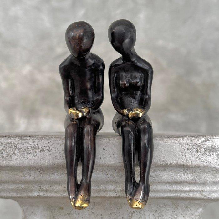 sculptuur, NO RESERVE PRICE - Bronze sitting couple - Bronze, Antiek en Kunst, Kunst | Designobjecten