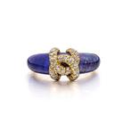 Ring 18 karaats gouden lapis lazuli diamant Double C logo, Nieuw
