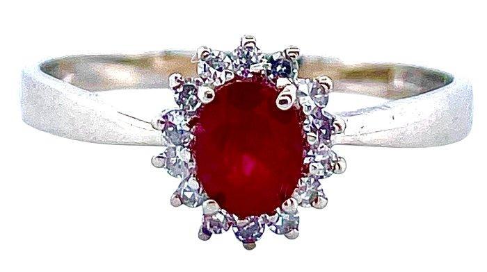 Zonder Minimumprijs - Ring - 18 karaat Witgoud Robijn -, Handtassen en Accessoires, Ringen