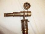 Wooden 3-piece walking stick, heavy brass handle with, Antiquités & Art, Curiosités & Brocante