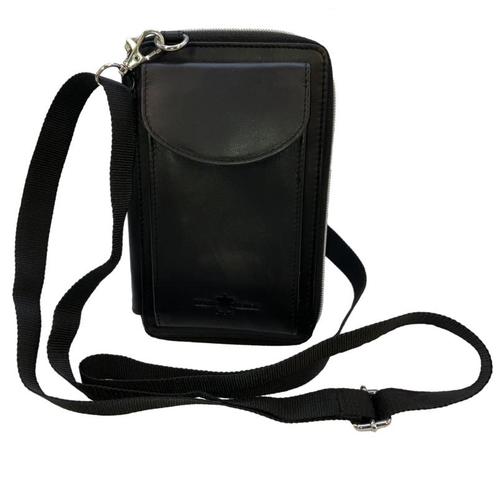 Leren rechthoekig portemonneetasje Zwart met telefoonvak, Handtassen en Accessoires, Portemonnees, Verzenden