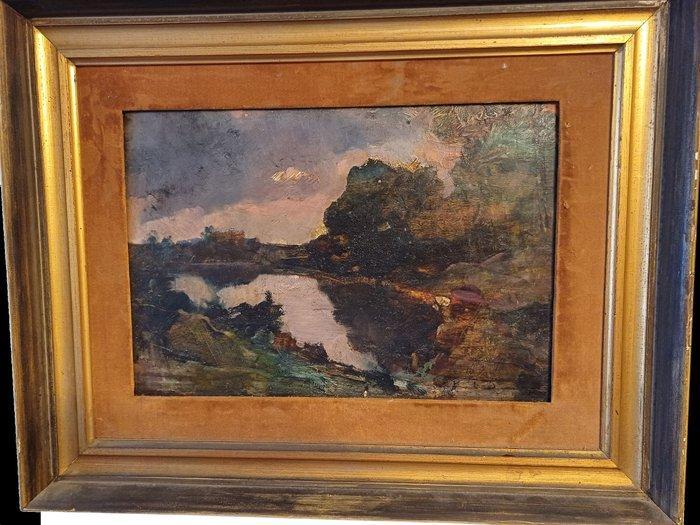 Antonio Fontanesi (1818–1882), Attribué(e) à - Paesaggio con, Antiek en Kunst, Kunst | Schilderijen | Klassiek