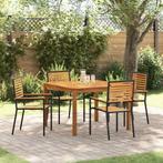 vidaXL Tuin Eettafel Set 5 pcs Zwart Massief Acacia Hout, Tuin en Terras, Verzenden, Nieuw