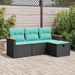 vidaXL 4-delige Loungeset met kussens poly rattan zwart, Verzenden, Loungeset