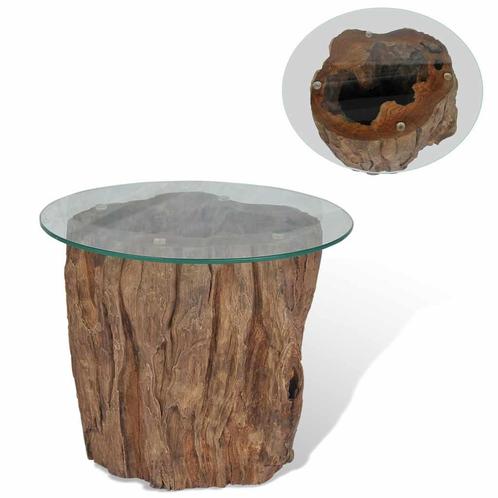 vidaXL Salontafel 50x40 cm teakhout en glas, Huis en Inrichting, Tafels | Salontafels, Nieuw, Verzenden
