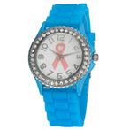 Fako® - Horloge - Kristal Siliconen - Pink Ribbon - Blauw, Verzenden