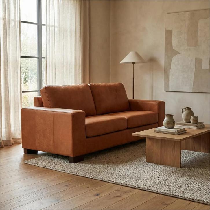 Leren bank Enjoy - 2,5 zits - Kenia Rost (oranje) - Poten, Maison & Meubles, Canapés | Salons, Enlèvement ou Envoi