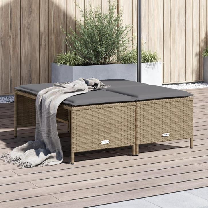 vidaXL Tuinkrukken met kussens 4 st poly rattan beige, Tuin en Terras, Tuinsets en Loungesets, Nieuw, Verzenden