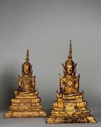 Figuur - A fine Thailand crowned buddhas - Verguld brons -