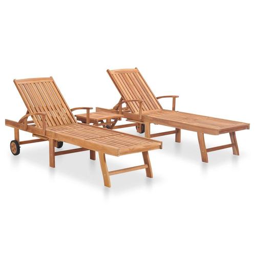 vidaXL Chaises longues lot de 2 avec table Bois de teck, Jardin & Terrasse, Chaises longues, Neuf, Envoi