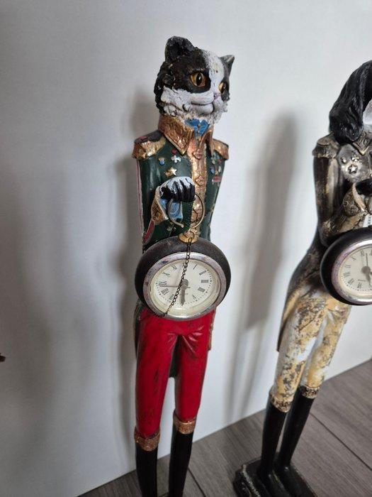 Figure - Kat en hond staande beeldjes met zakhorloge (2) -, Antiquités & Art, Art | Objets design