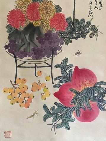 EEN CHINEES BLOEMENSCHILDERIJ, INKT EN KLEUR OP PAPIER,
