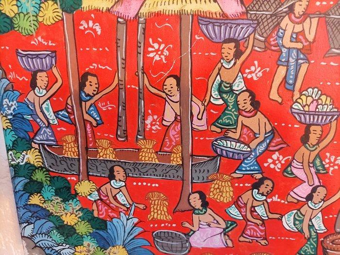 Ubud - Grote Balinese dorps- en tempelscène –, Antiek en Kunst, Kunst | Niet-Westerse kunst