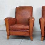 Fauteuil (2) - club - cuir bois - Club originali Art Deco, Antiquités & Art