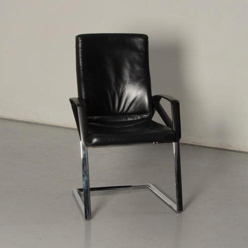 Sitag vergaderstoel, zwart leder, slede frame, Huis en Inrichting, Stoelen, Gebruikt, Ophalen of Verzenden