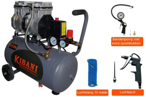 Kibani Super Stille Compressor 24 Liter + Luchtslang +, Doe-het-zelf en Bouw, Compressors, Nieuw