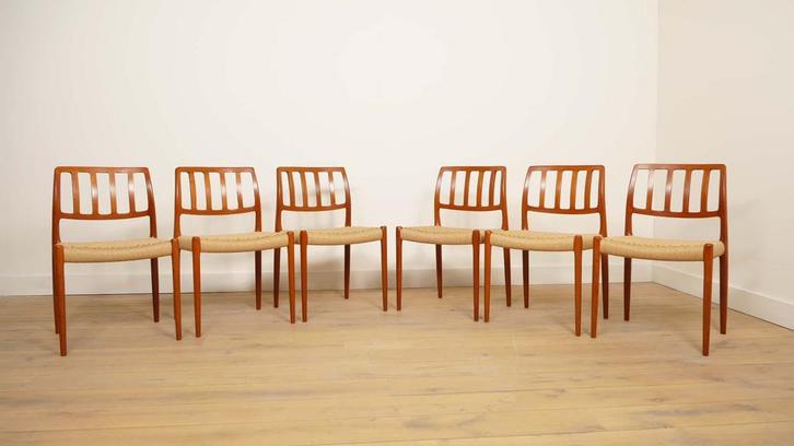 6 x Niels Otto Møller eetkamerstoelen | Model 83 | Papercord, Huis en Inrichting, Stoelen, Ophalen of Verzenden