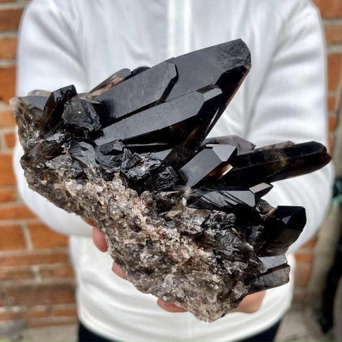 Zwarte Kwarts Kristalcluster - Hoogte: 13 cm - Breedte: 9, Verzamelen, Mineralen en Fossielen