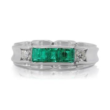 Bague Platine -  0.93ct. tw. Émeraude - Diamant