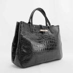 Longchamp - Black Crocodile-Embossed Leather Tote Bag - Sac