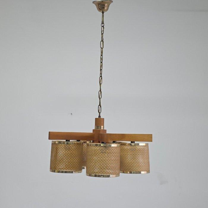 Plafondlamp - Hout, Rattan, Messing - Vintage hanglamp in, Antiek en Kunst, Kunst | Designobjecten