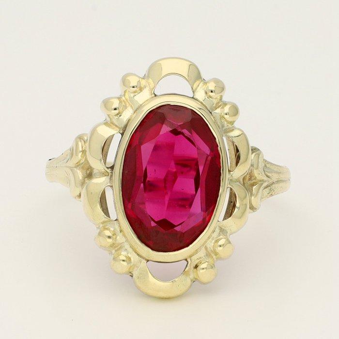 Zonder Minimumprijs - Ring - 14 karaat Geel goud Robijn, Handtassen en Accessoires, Ringen