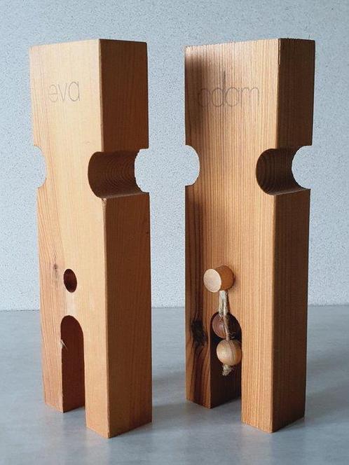 Figurine - Bois, Adam et Eve, sculpture en bois de pin,, Antiek en Kunst, Kunst | Designobjecten