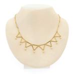 Gouden staafjes collier met parels | 44 cm (schakelketting), Gebruikt, Overige kleuren, Ophalen of Verzenden, Met edelsteen