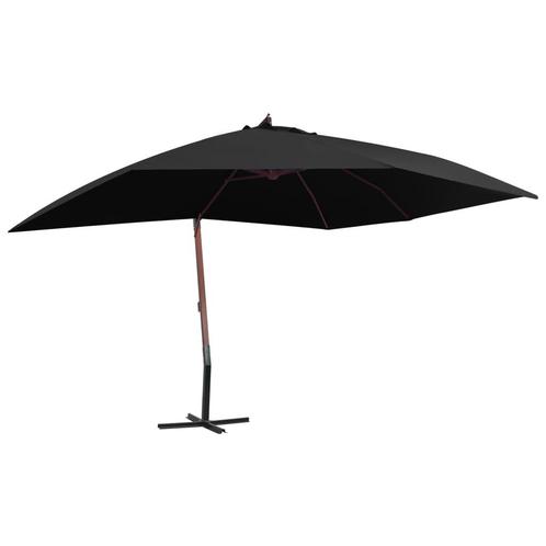 vidaXL Parasol suspendu avec mât en bois 400x300 cm Noir, Jardin & Terrasse, Parasols, Neuf, Envoi