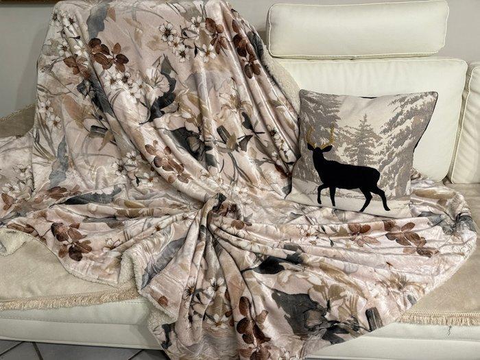 san Leucio - Elegante plaid met bloemendessin, roze, Antiek en Kunst, Antiek | Tapijten, Tafelkleden en Textiel