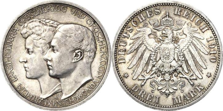 3 Mark 1910 Sachsen-weimar-eisenach Wilhelm Ernst 1901-1918, Timbres & Monnaies, Monnaies | Europe | Monnaies non-euro, Envoi