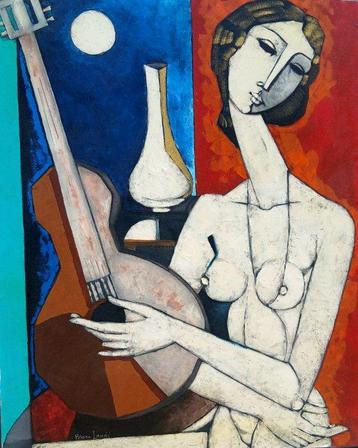 Bruno Landi (1941) - Nudo Femminile con Chitarra