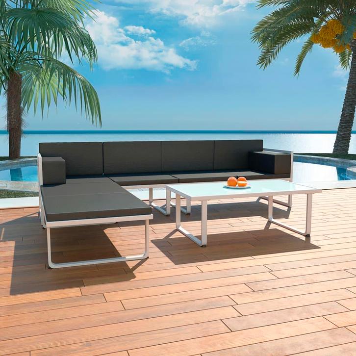 vidaXL 4-delige Loungeset met kussens aluminium zwart, Jardin & Terrasse, Ensembles de jardin, Envoi