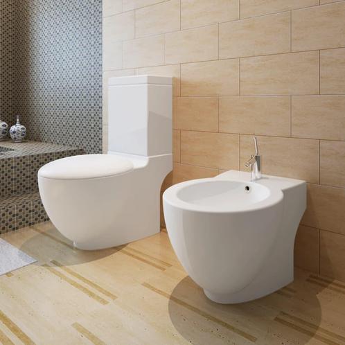 vidaXL Toilet- en bidetset staand keramiek wit, Doe-het-zelf en Bouw, Sanitair, Nieuw, Verzenden