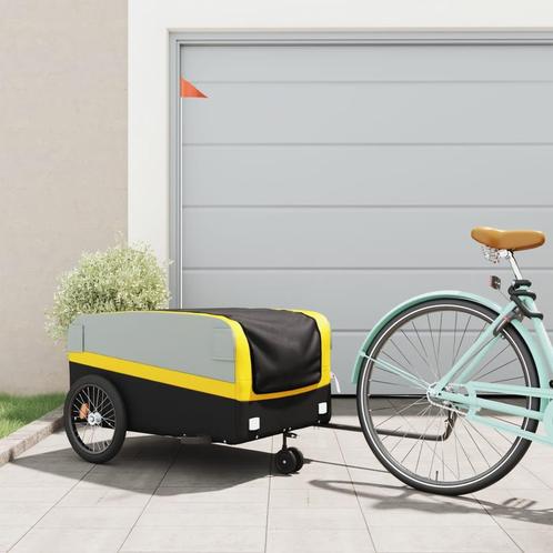 vidaXL Fietstrailer 45 kg ijzer zwart en geel, Fietsen en Brommers, Fietsaccessoires | Aanhangwagens en Karren, Nieuw, Verzenden