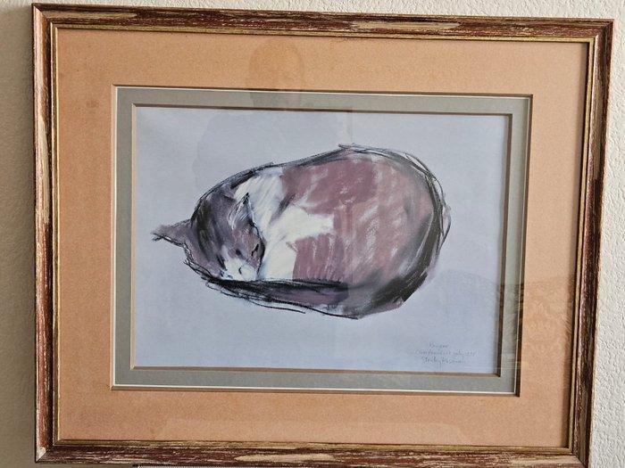 Stanley Roseman (b. 1945) - Un chat lové (1988) – Rare, Antiquités & Art, Art | Peinture | Classique